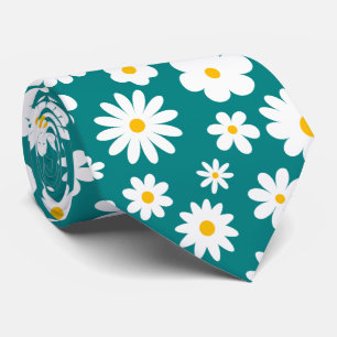 Modern Flat Graphic Daisy Blauwgroen Stropdas