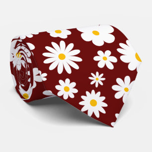 Modern Flat Graphic Daisy Bourgondië Stropdas