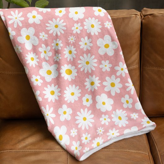 Modern Flat Graphic Daisy Pink Fleece Deken