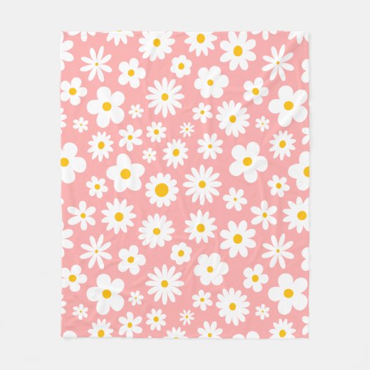Modern Flat Graphic Daisy Pink Fleece Deken (Voorkant)