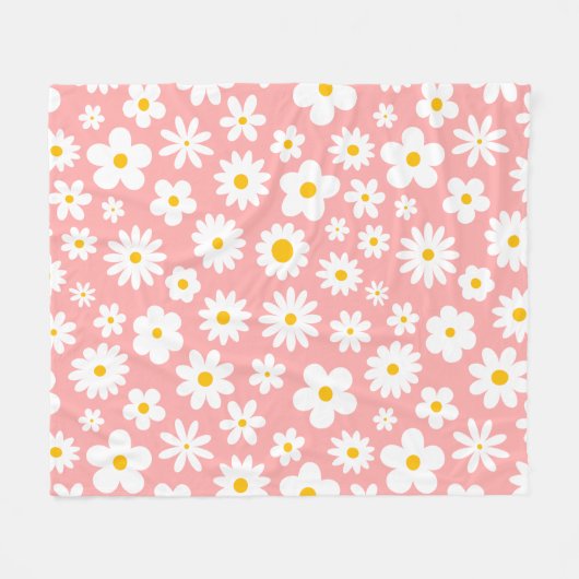 Modern Flat Graphic Daisy Pink Fleece Deken (Voorkant (Horizontaal))