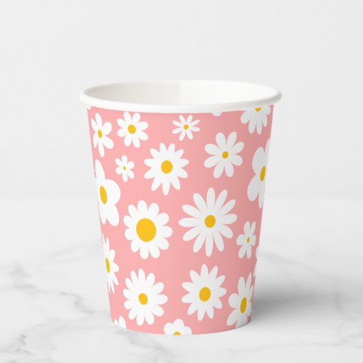 Modern Flat Graphic Daisy Pink Papieren Bekers (Links)