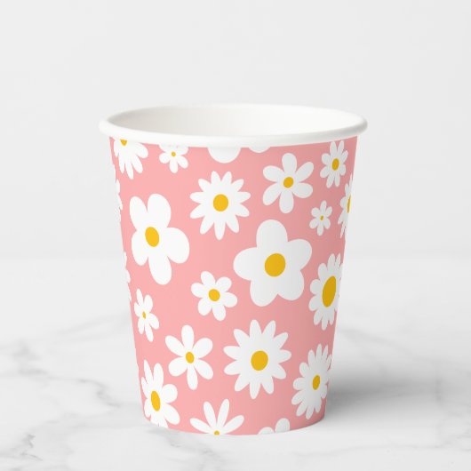 Modern Flat Graphic Daisy Pink Papieren Bekers (Voorkant)