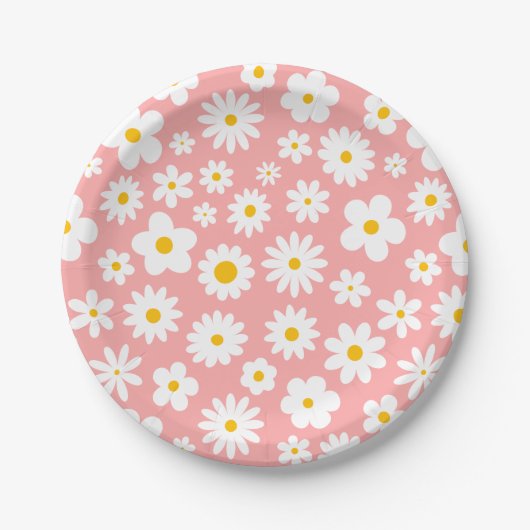 Modern Flat Graphic Daisy Pink Papieren Bordje (Voorkant)