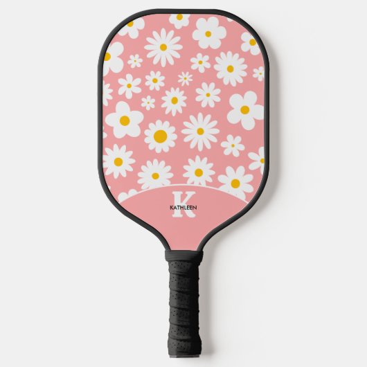 Modern Flat Graphic Daisy Pink Pickleball Paddle (Voorkant)