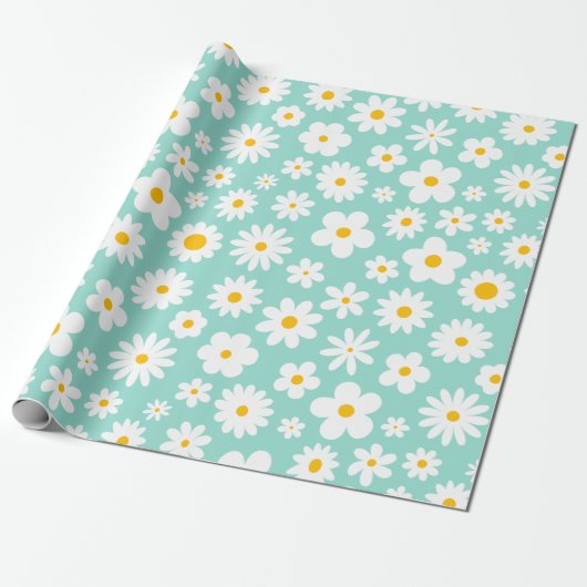 Modern Flat Graphic Daisy Robin's Egg bij elke gel Cadeaupapier (Uitgerold)
