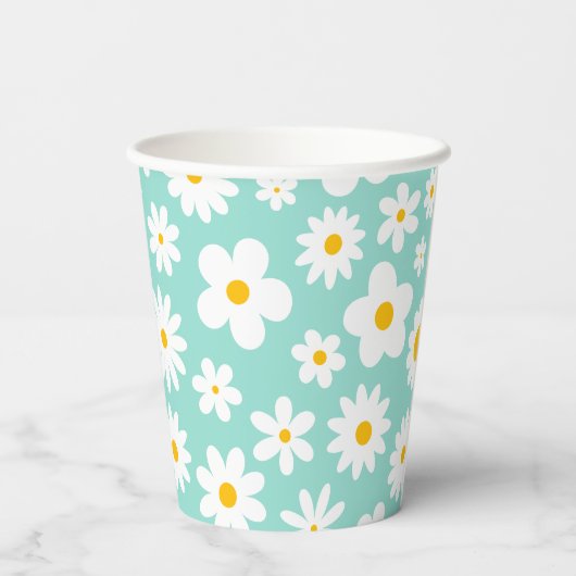 Modern Flat Graphic Daisy Robin's Egg Blue Papieren Bekers (Achterkant)