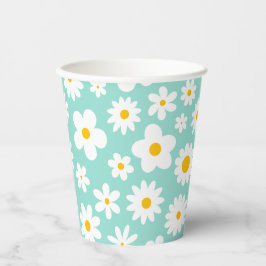 Modern Flat Graphic Daisy Robin's Egg Blue Papieren Bekers