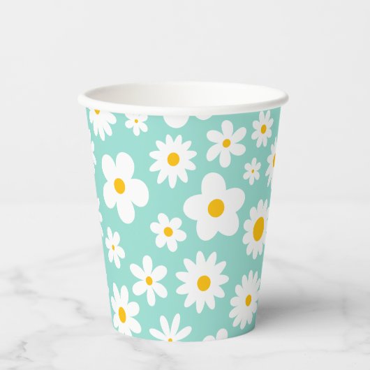 Modern Flat Graphic Daisy Robin's Egg Blue Papieren Bekers (Voorkant)
