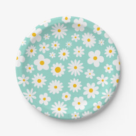 Modern Flat Graphic Daisy Robin's Egg Blue Papieren Bordje