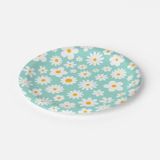 Modern Flat Graphic Daisy Robin's Egg Blue Papieren Bordje (Gekanteld)