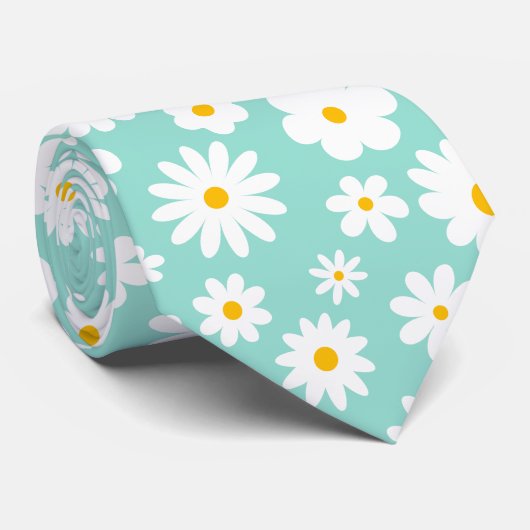 Modern Flat Graphic Daisy Robin's Egg Blue Stropdas (Opgerold)