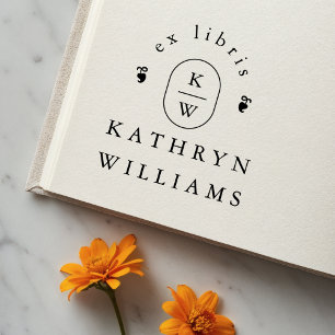 Modern Fleuron Monogram Ex Libris Boekplaat Stempe Rubberstempel