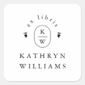 Modern Fleuron Monogram Ex Libris Boekplatlabel Vierkante Sticker (Voorkant)