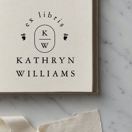 Modern Fleuron Monogram Ex Libris Bookplate Book Zelfinktende Stempel