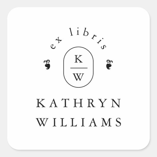 Modern Fleuron Monogram Ex Libris Bookplate Vierkante Sticker (Voorkant)