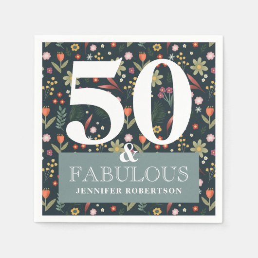 Modern Floral 50 en Fabulous Birthday Napkins Servet (Voorkant)