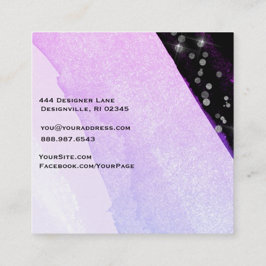 *~* Modern Floral Abstract Glitter Geometric Black Vierkante Visitekaartje (Achterkant)