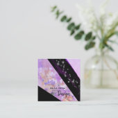 *~* Modern Floral Abstract Glitter Geometric Black Vierkante Visitekaartje (Staand voorkant)