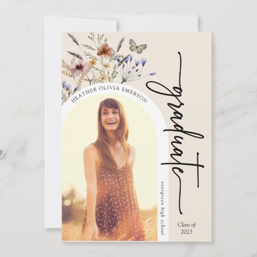 Modern Floral Afstuderen aankondiging (Voorkant)