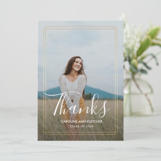 Modern Floral Afstuderen dank u fotokaart Aankondiging (Staand voorkant)