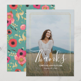Modern Floral Afstuderen dank u fotokaart Aankondiging