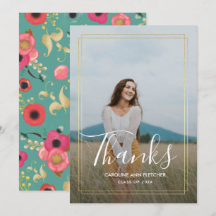 Modern Floral Afstuderen dank u fotokaart Aankondiging