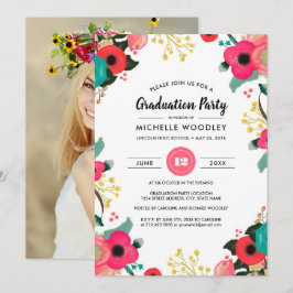 Modern Floral Afstuderen Uitnodigingsfotokaart Kaart