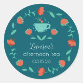 Modern Floral Afternoon Tea Party Round Sticker (Voorkant)