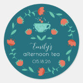 Modern Floral Afternoon Tea Party Round Sticker (Voorkant)