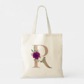 Modern Floral Alphabet Monogram Letter R Tote Bag (Achterkant)
