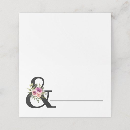 Modern Floral Ampersand Plum Pink Peach & Black Plaatskaartje (Buitenkant ongevouwen)