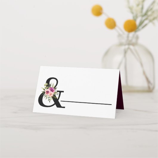 Modern Floral Ampersand Plum Pink Peach & Black Plaatskaartje (Voorkant)