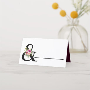 Modern Floral Ampersand Plum Pink Peach & Black Plaatskaartje