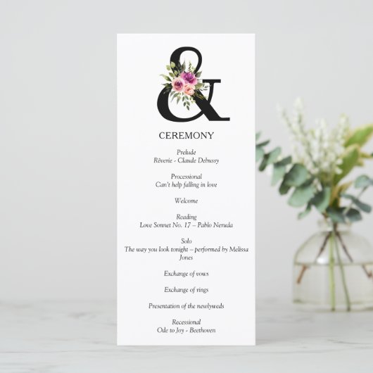 Modern Floral Ampersand Plum Pink Peach & Black Programmakaart (Staand voorkant)