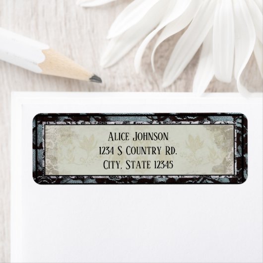Modern Floral and Lace Retour Adres Label (Insitu)