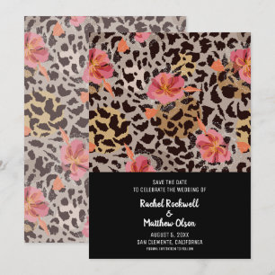 Modern Floral Animal Print Wedding Save the Date