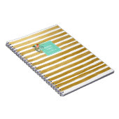 Modern Floral Aqua en Gold Foil Stripes Notitieboe Notitieboek (Rechterzijde)