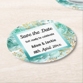 MODERN FLORAL AQUA WHITE BEWAREN HET DATUM ONDERZE RONDE KARTONNEN ONDERZETTER (Gebogen)