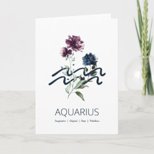 Modern Floral Aquarius Zodiac Sign Birthday Kaart