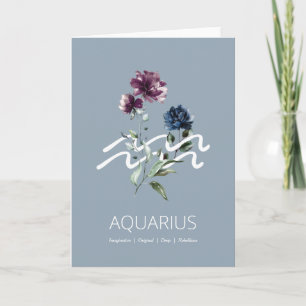 Modern Floral Aquarius Zodiac Sign Birthday Kaart