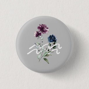 Modern Floral Aquarius Zodiac Sign Ronde Button 3,2 Cm