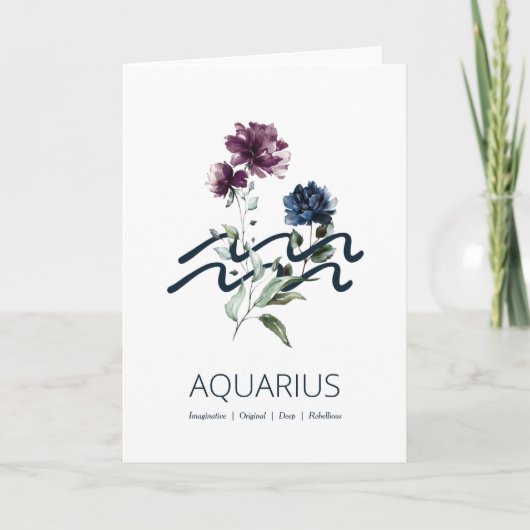 Modern Floral Aquarius Zodiac Sign Verjaardag Kaart (Voorkant)