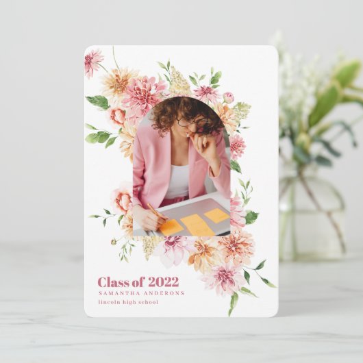 Modern Floral Arch Lijst Afstuderen Fotouitnodigin Kaart (Staand voorkant)