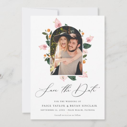 Modern Floral Arch Lijst Save the Date Photo (Voorkant)