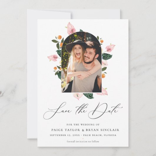 Modern Floral Arch Lijst Save the Date Photo (Voorkant)