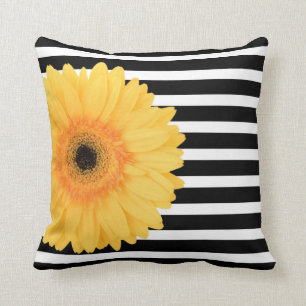 Modern Floral, B&W Stripes w Yellow Daisy Kussen
