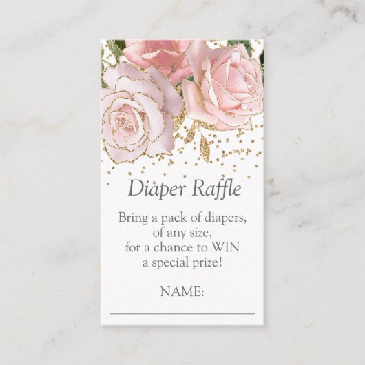 Modern Floral Baby Meisje Douche Luier Raffle Informatiekaartje (Voorkant)