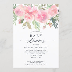 Modern Floral Baby shower Blush Pink Peony Kaart