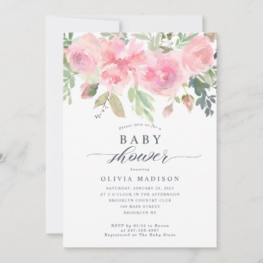 Modern Floral Baby shower Blush Pink Rose Peony Kaart (Voorkant)